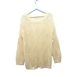 Vintage Y2K Cream Knit Oversized Sweater Soft Cozy Open Weave Pullover Size S